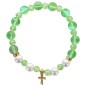 Bracelet sur elastique en pierre de lune synthetique Ø 8 mm & coquille naturelle avec croix acier inoxydable. LOT 5 ASSORTIS.